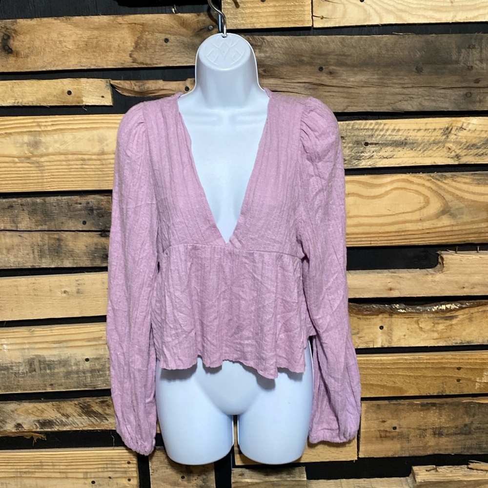 Urban Outfitters UO Prairie Ribbed Babydoll Top In Lilac Size Medium NWT‎